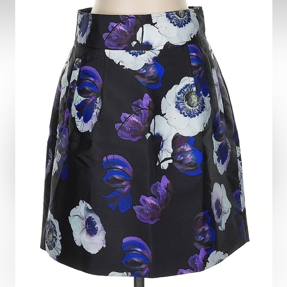 J. Crew Blue Violet Poppy Floral Print A-Line Mini Skirt Pockets Size 0 XXS XS - Picture 3 of 7